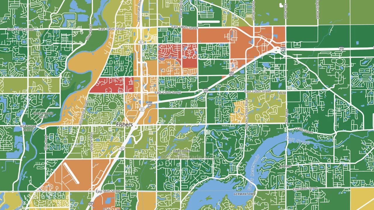 Fishers, IN Map of Vandalism Rates