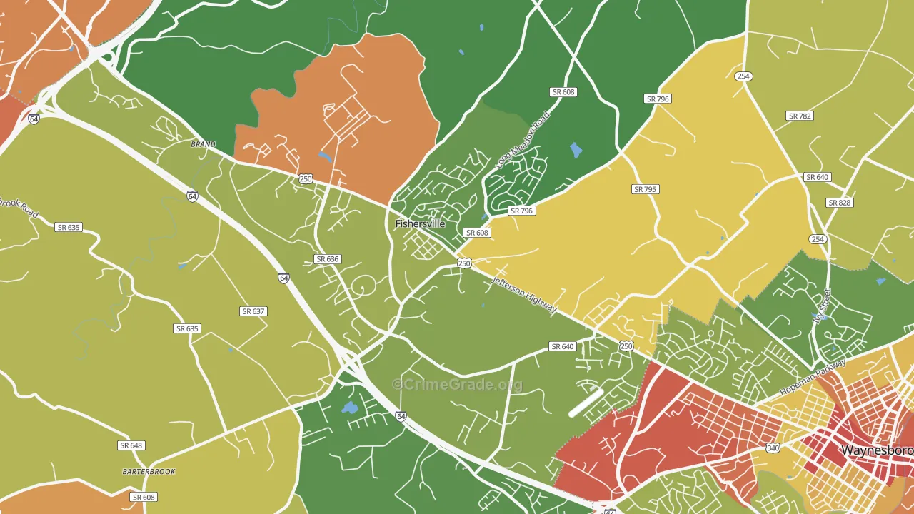 Fishersville, VA Map of Vandalism Rates