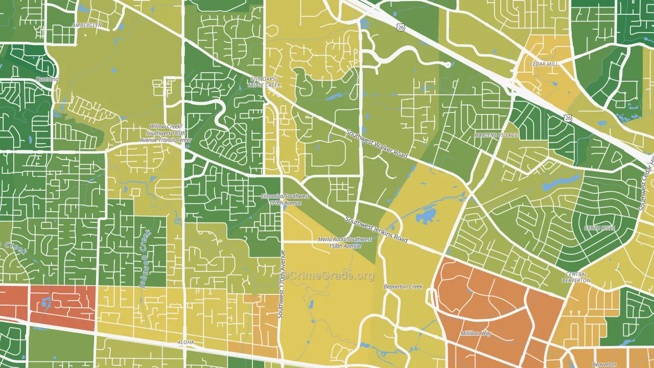 Five Oaks, Beaverton, OR Map of Vandalism Rates