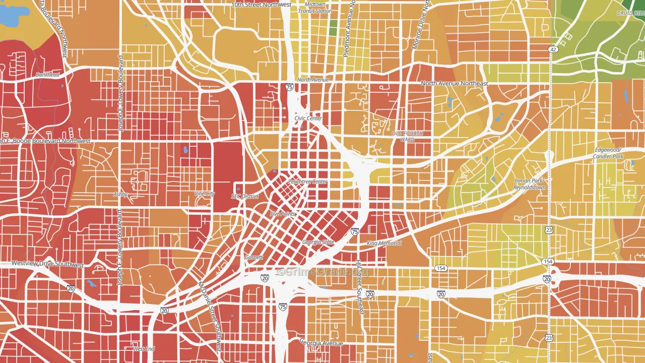 Five Points, Atlanta, GA Map of Vandalism Rates