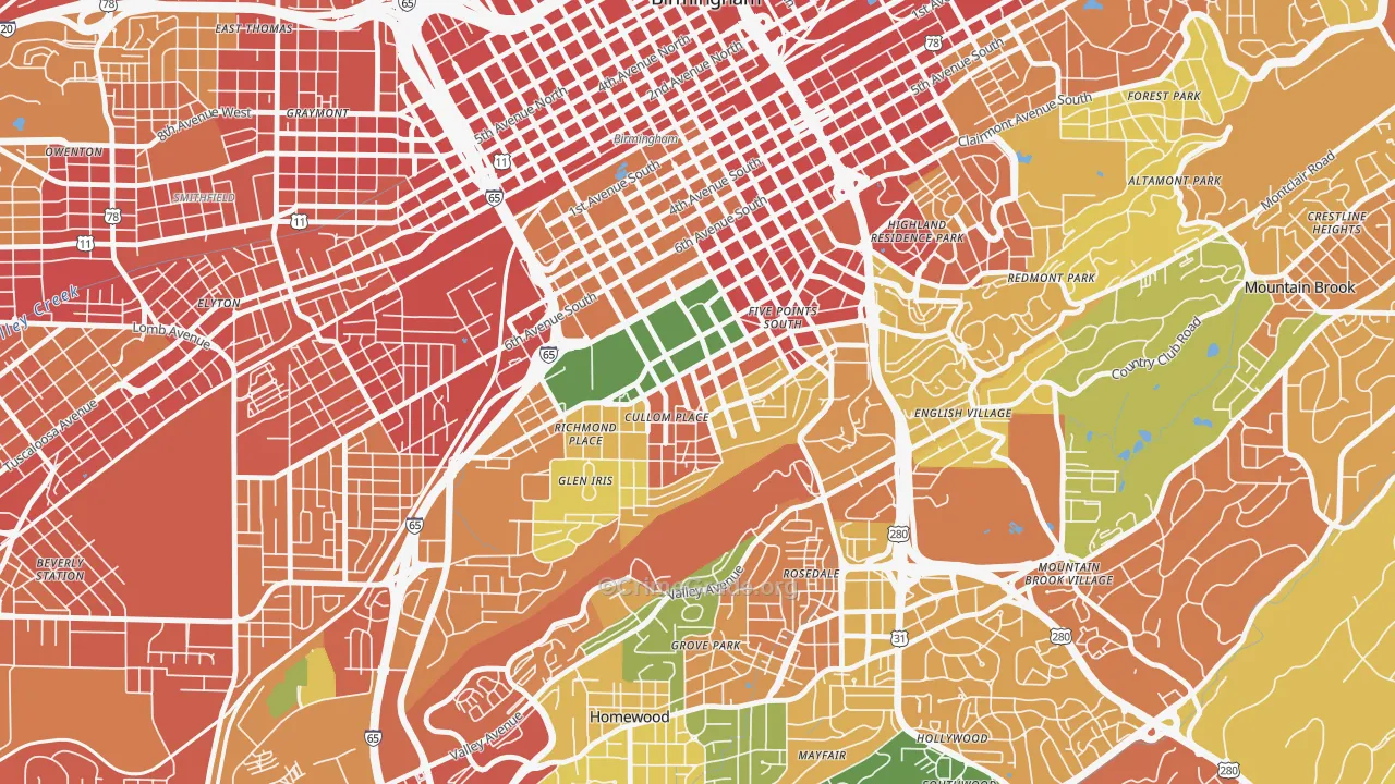 Five Points South, Birmingham, AL Map of Vandalism Rates