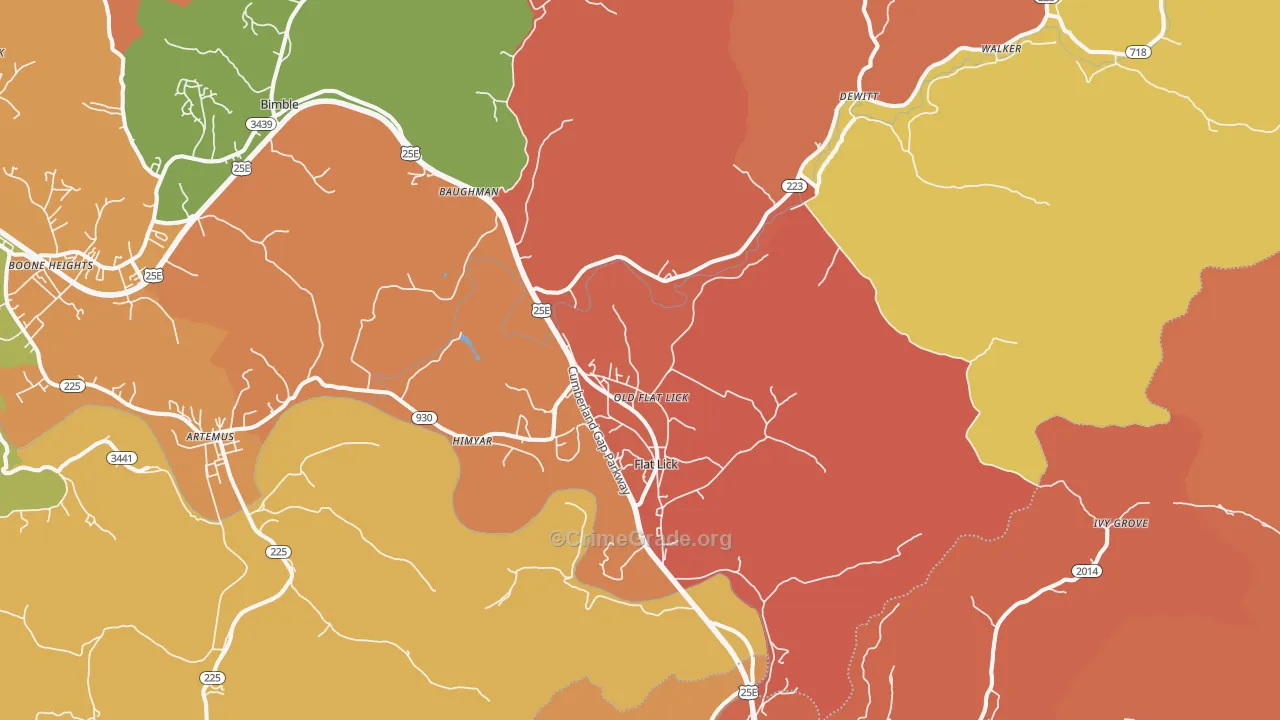 Flat Lick, KY Map of Vandalism Rates