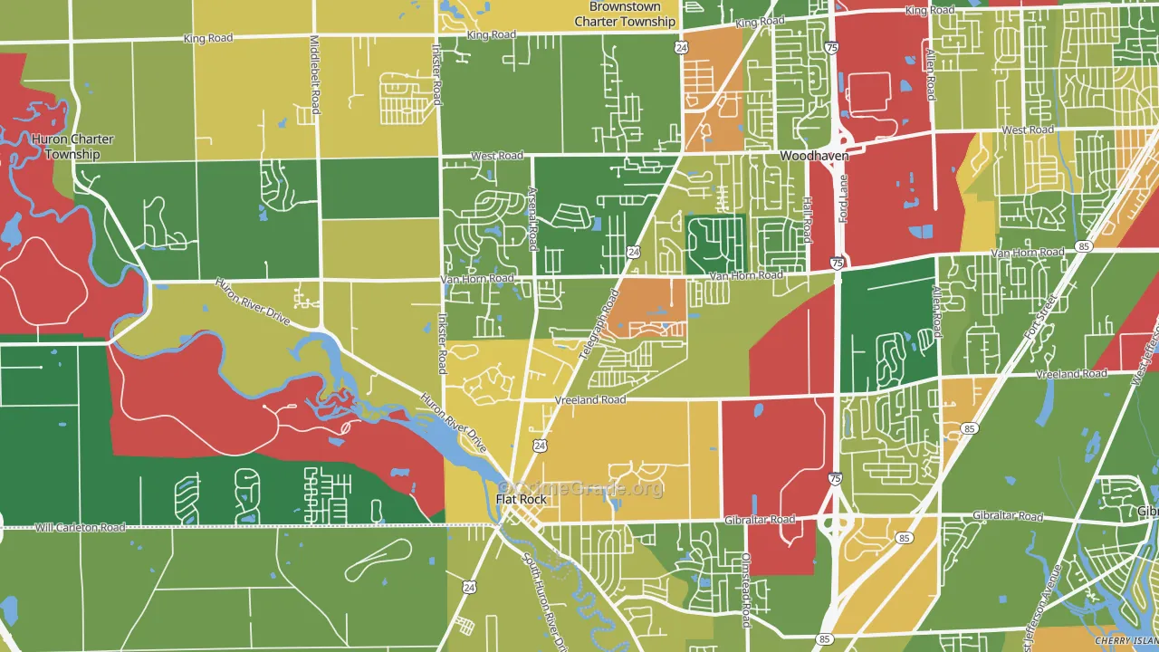 Flat Rock Area, Flat Rock, MI Map of Vandalism Rates
