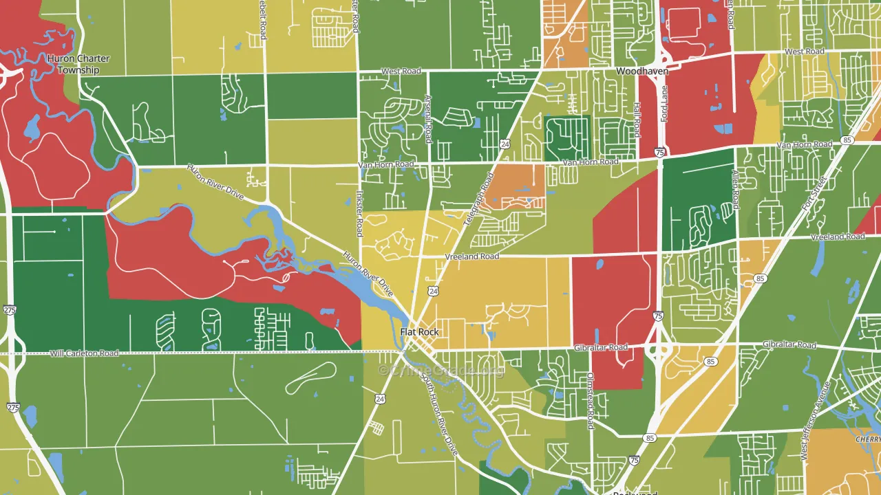 Flat Rock, MI Map of Vandalism Rates