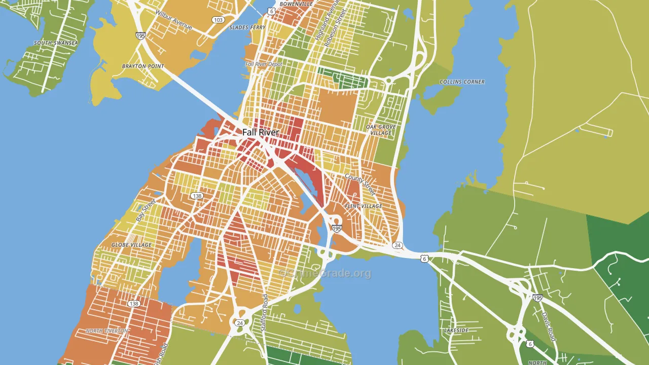 Flint Village, Fall River, MA Map of Vandalism Rates