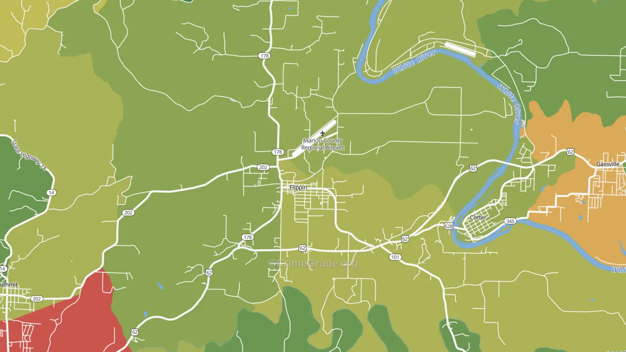 Flippin, AR Map of Vandalism Rates