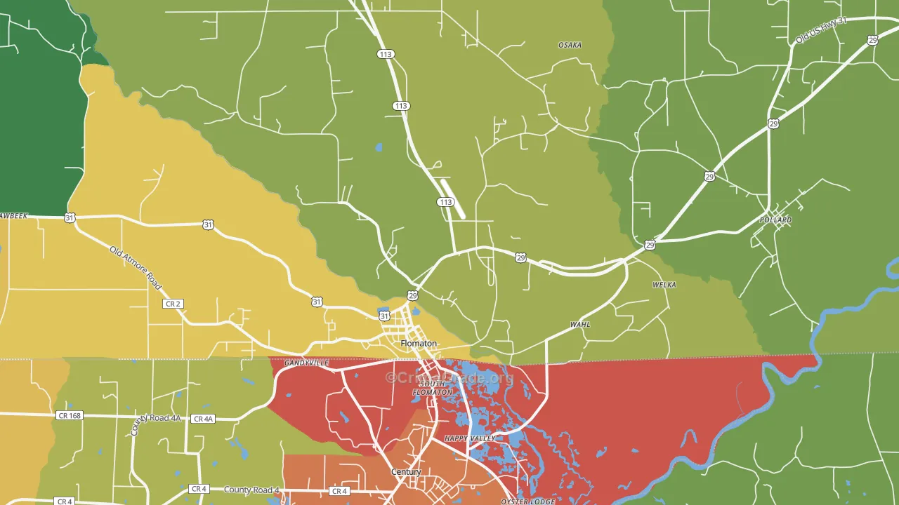 Flomaton, AL Map of Vandalism Rates