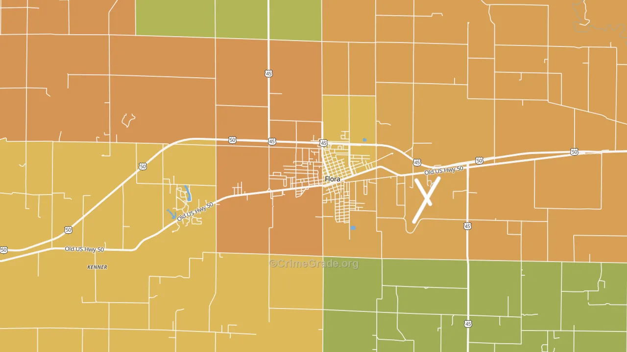 Flora, IL Map of Vandalism Rates
