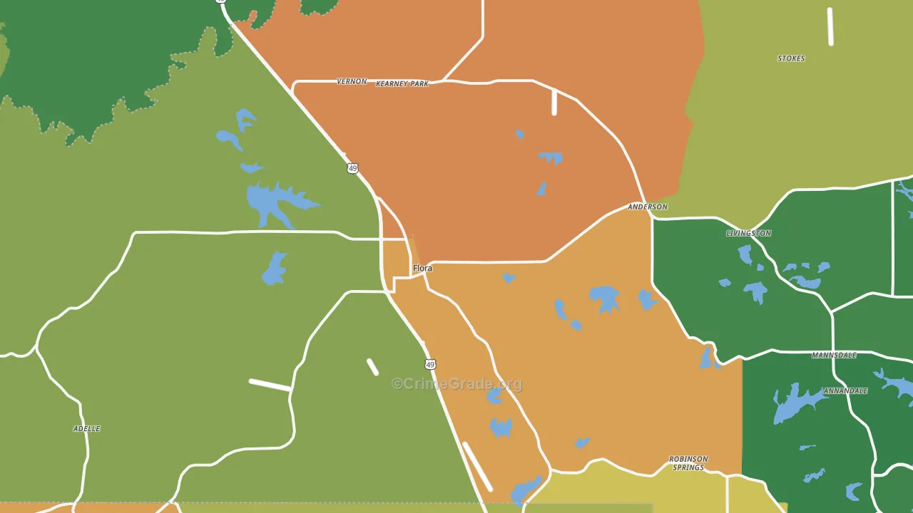 Flora, MS Map of Vandalism Rates