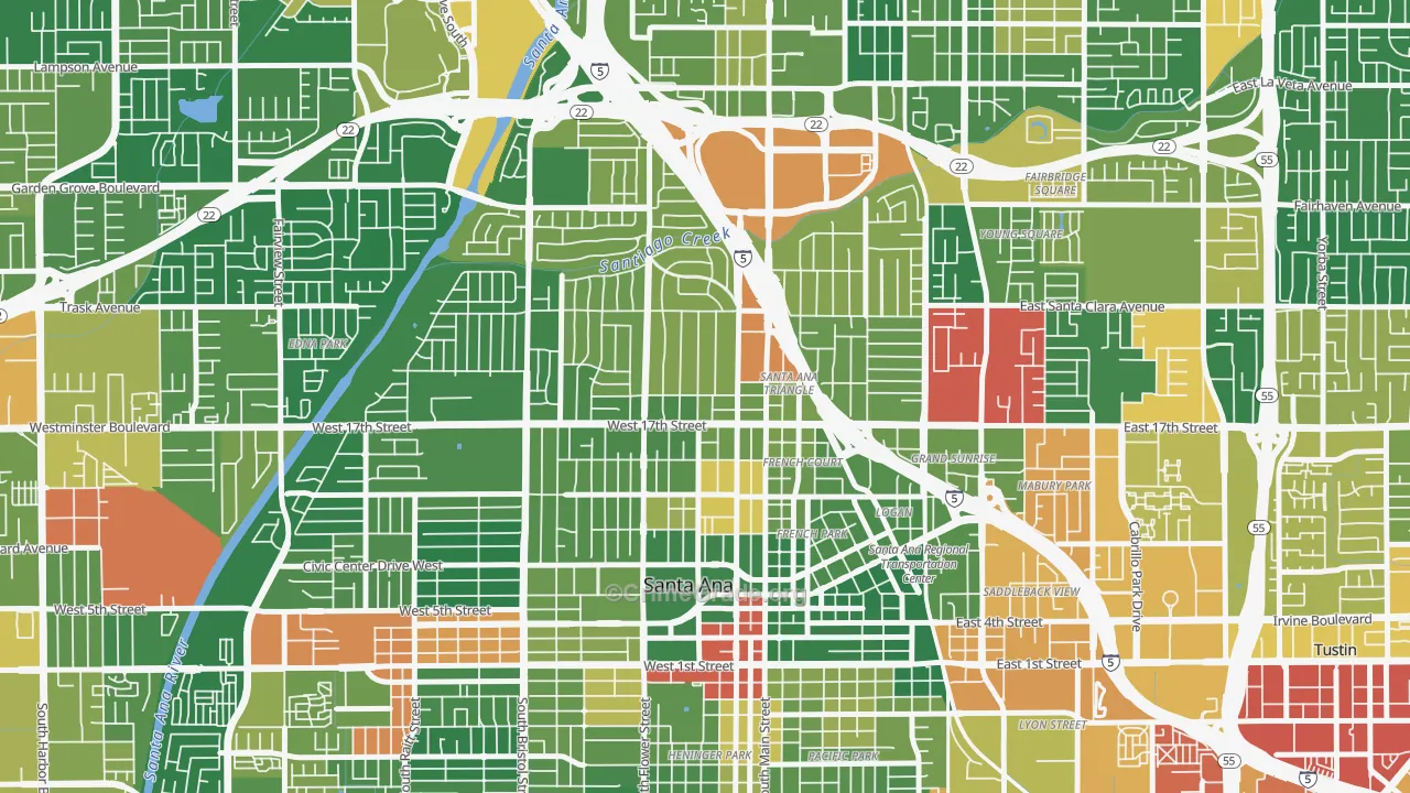 Floral Park, Santa Ana, CA Map of Vandalism Rates