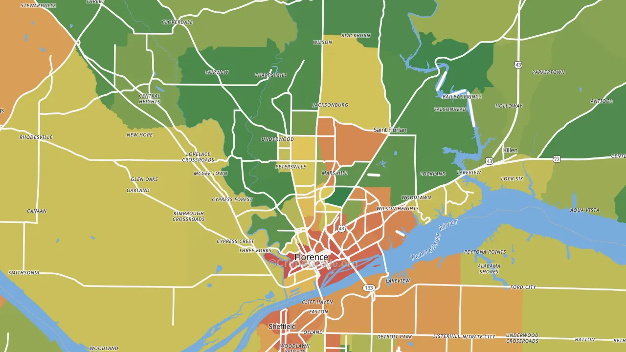 Florence, AL Map of Vandalism Rates