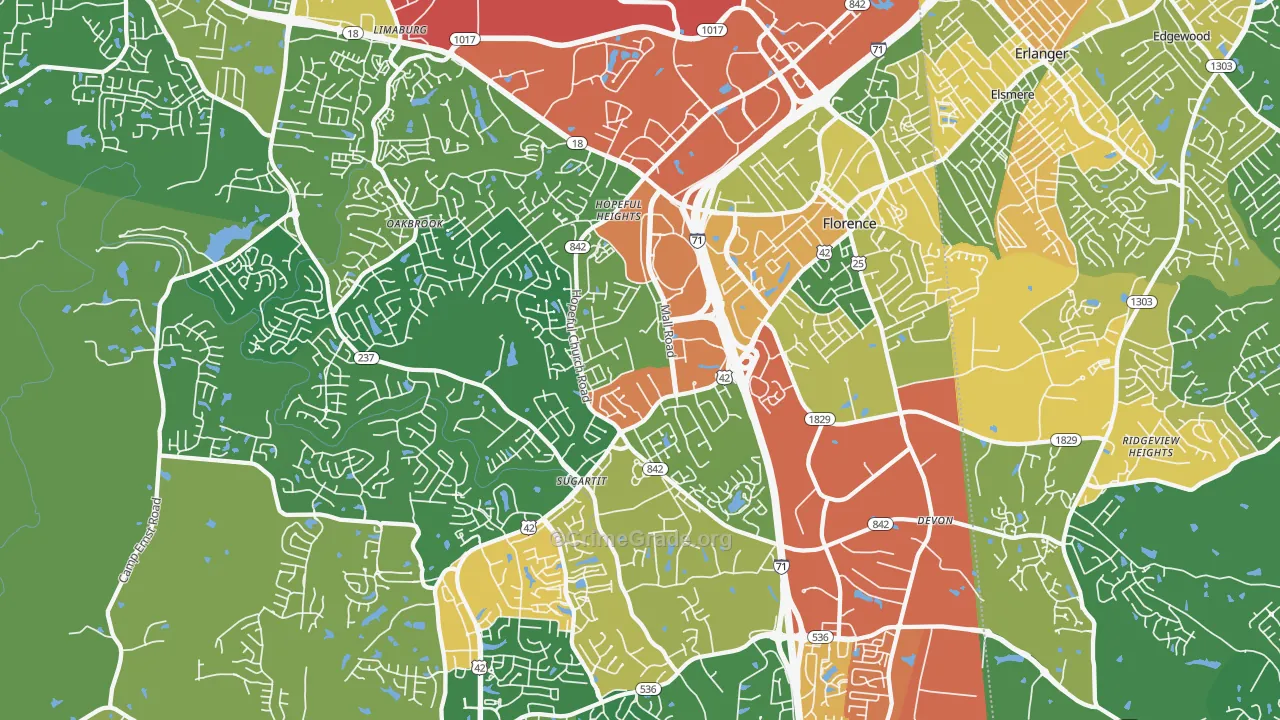 Florence, KY Map of Vandalism Rates