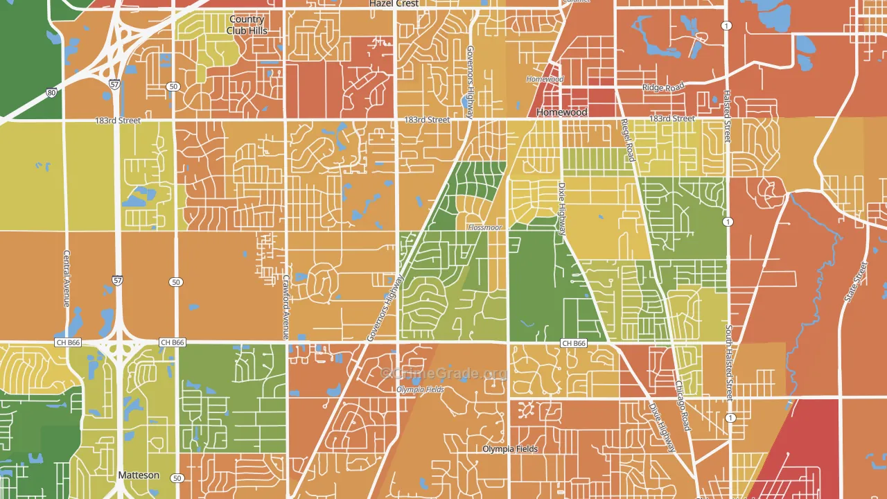 Flossmoor, IL Map of Vandalism Rates