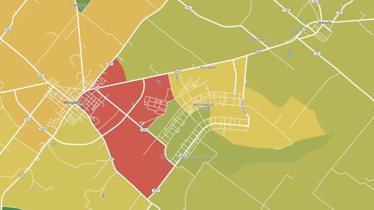 Flournoy, KY Map of Vandalism Rates