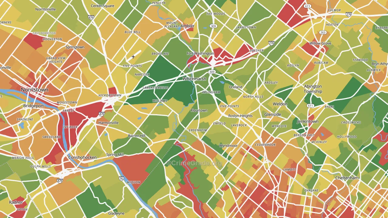 Flourtown, PA Map of Vandalism Rates