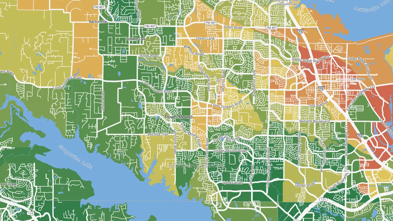 Flower Mound, TX Map of Vandalism Rates