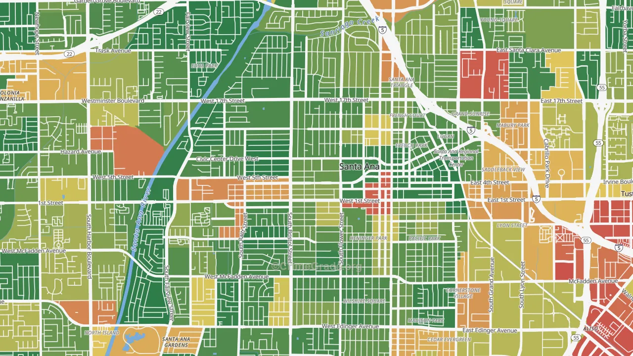 Flower Park, Santa Ana, CA Map of Vandalism Rates