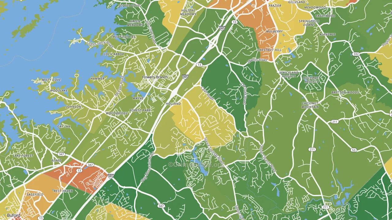 Flowery Branch, GA Map of Vandalism Rates