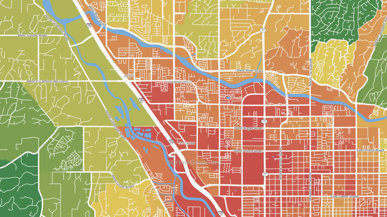 Flowing Wells, AZ Map of Vandalism Rates