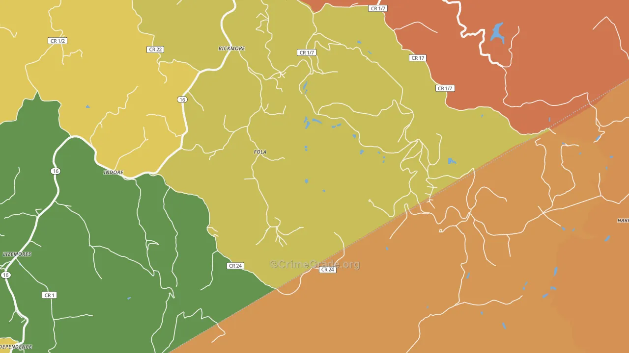 Fola, WV Map of Vandalism Rates
