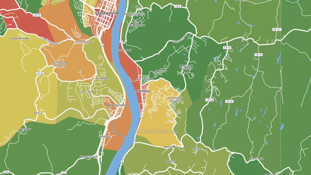 Follansbee, WV Map of Vandalism Rates
