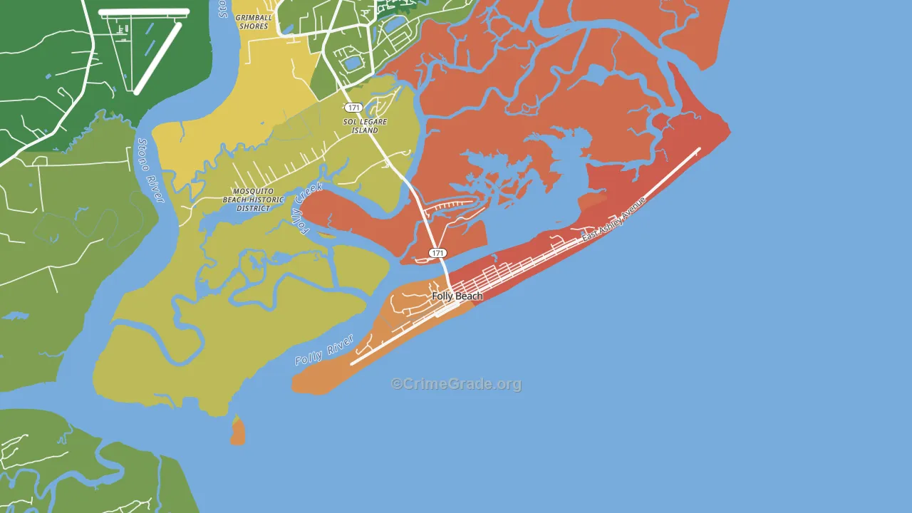 Folly Beach, SC Map of Vandalism Rates