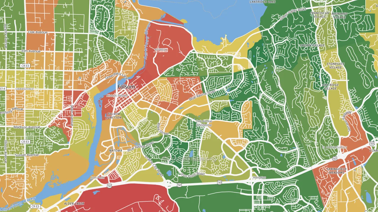 Folsom, CA Map of Vandalism Rates
