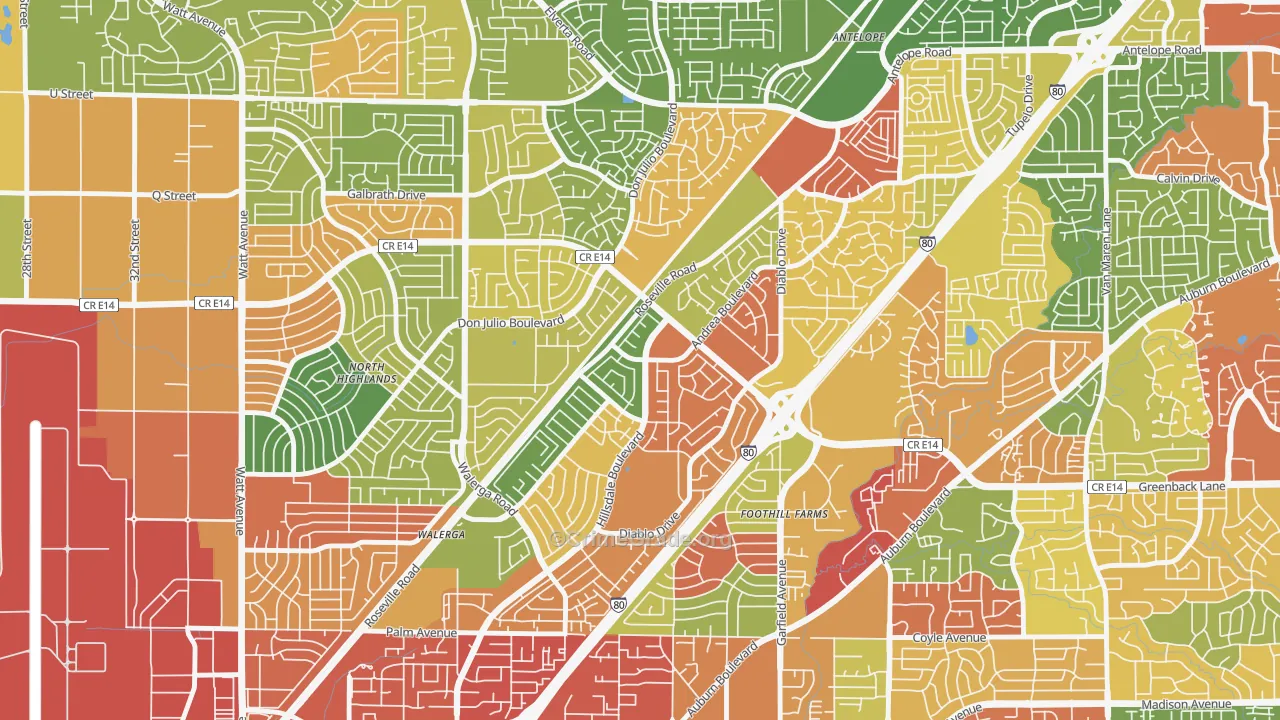 Foothill Farms, CA Map of Vandalism Rates