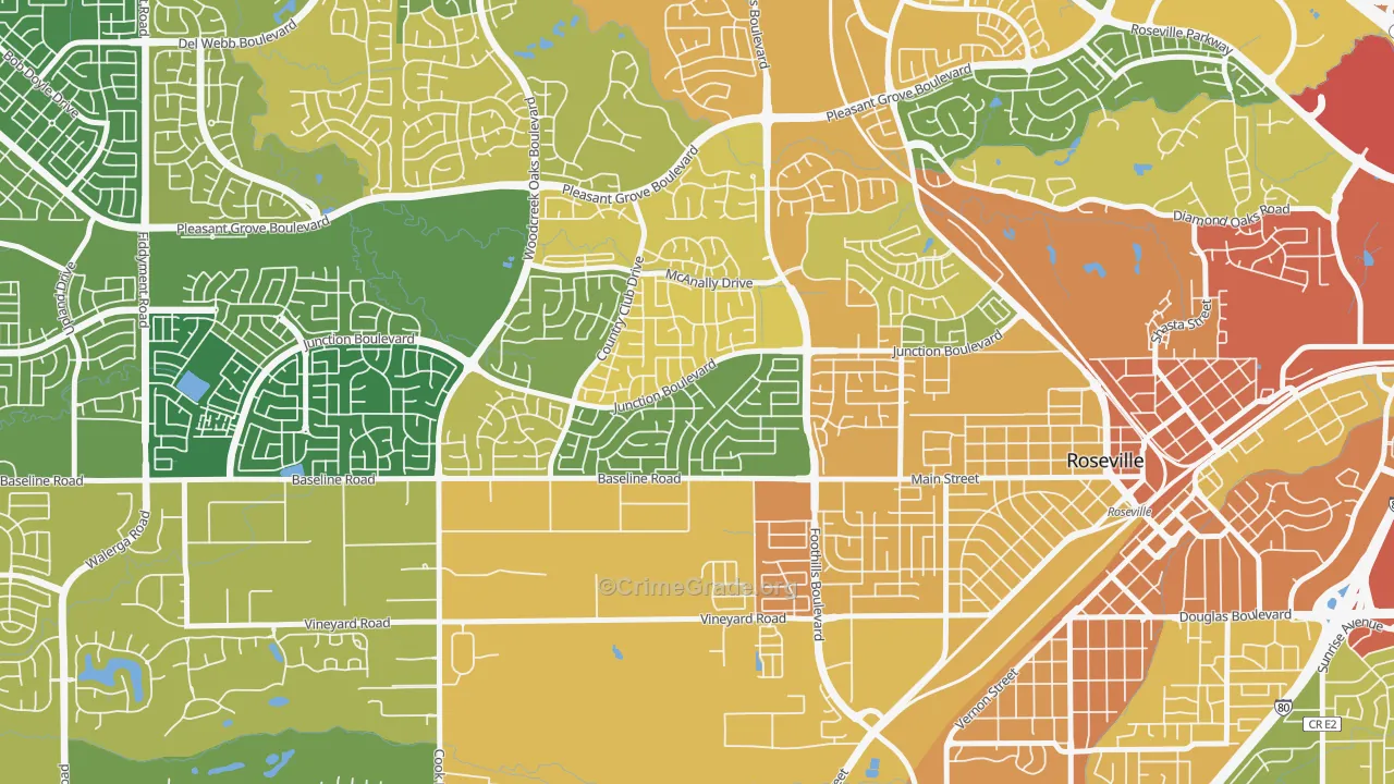 Foothill Junction, Roseville, CA Map of Vandalism Rates