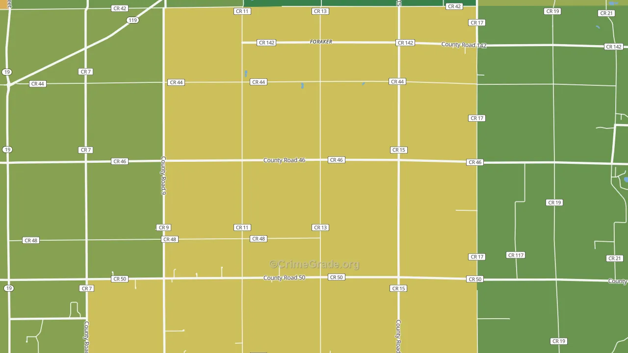 Foraker, IN Map of Vandalism Rates