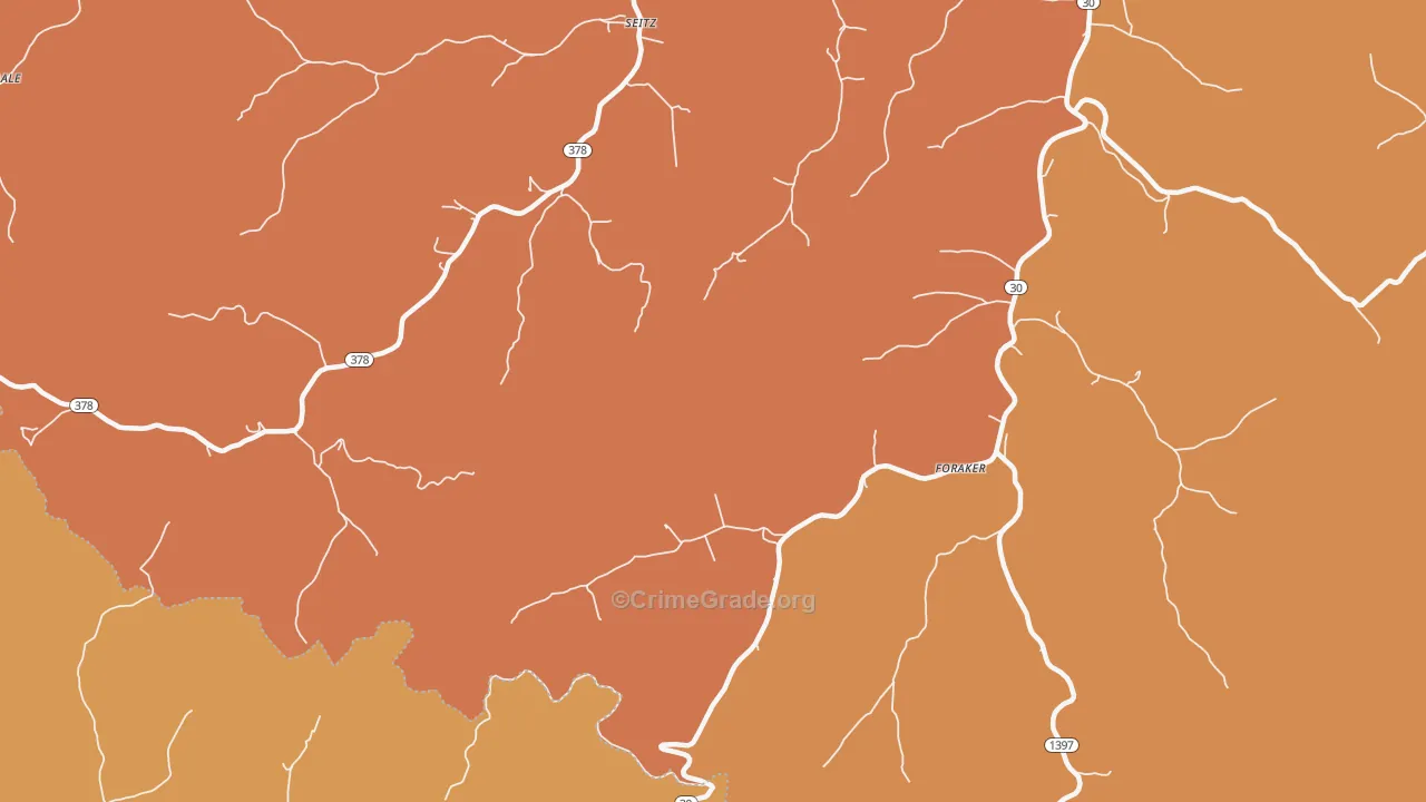 Foraker, KY Map of Vandalism Rates