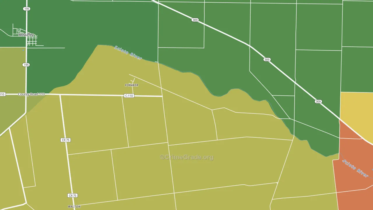 Foraker, OH Map of Vandalism Rates