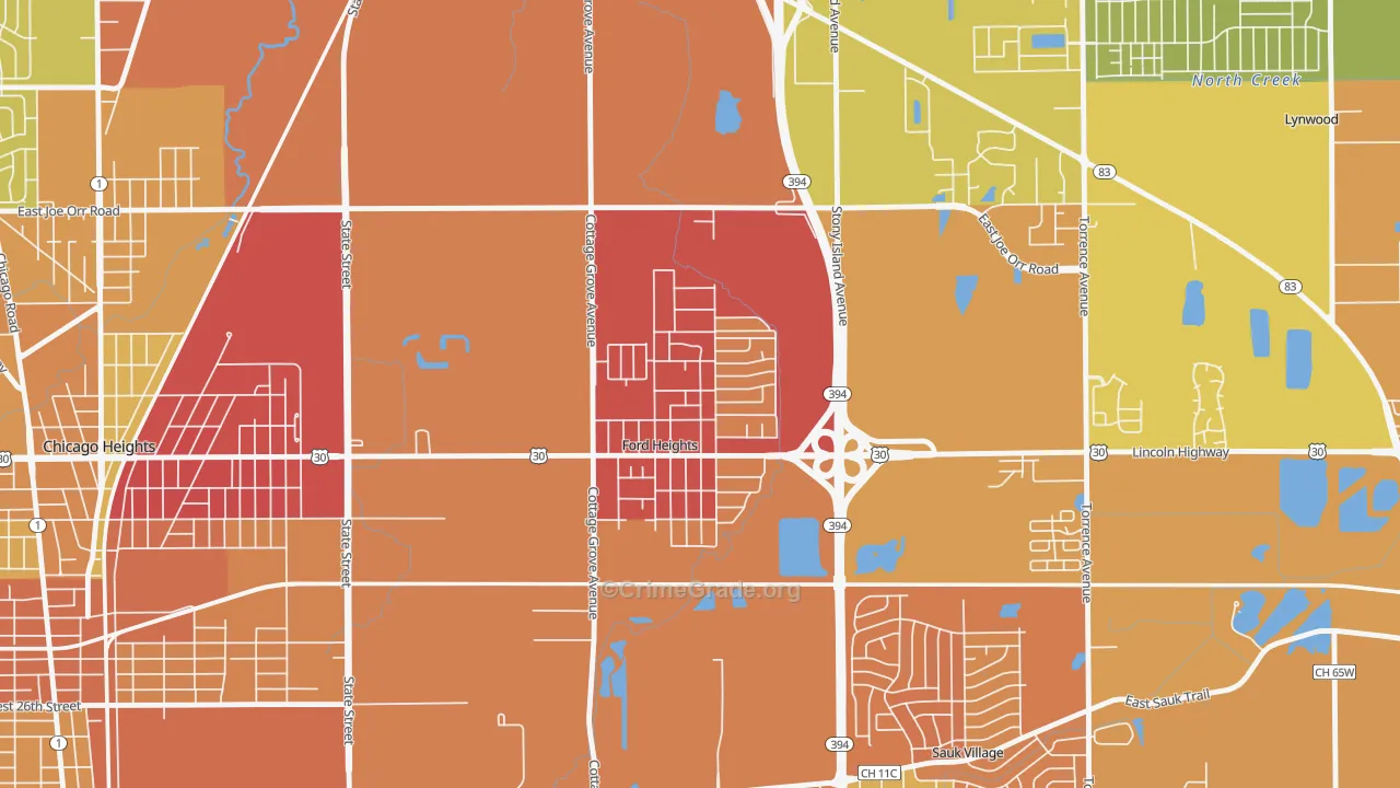 Ford Heights, IL Map of Vandalism Rates