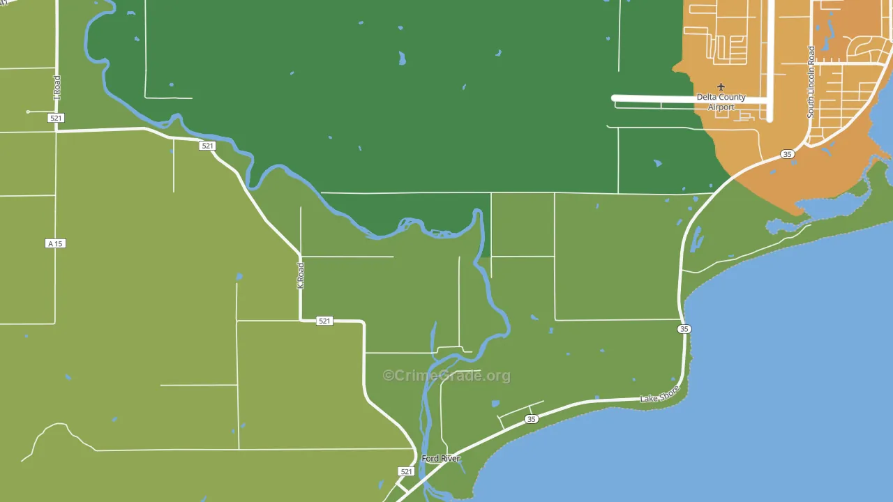 Ford River, MI Map of Vandalism Rates