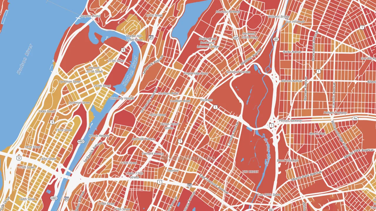 Fordham, Bronx, NY Map of Vandalism Rates