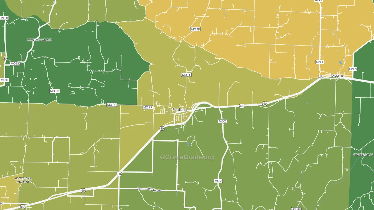 Fordland, MO Map of Vandalism Rates