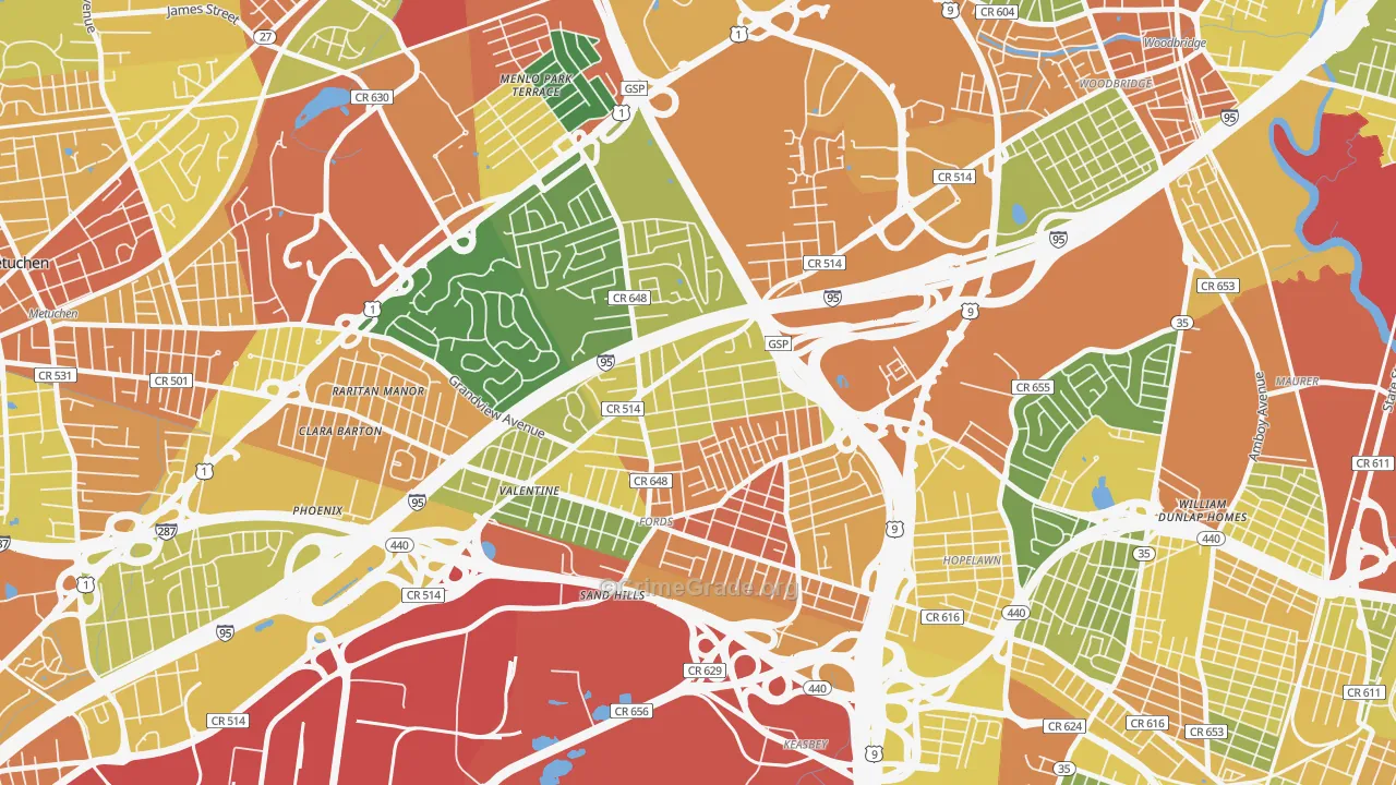 Fords, NJ Map of Vandalism Rates