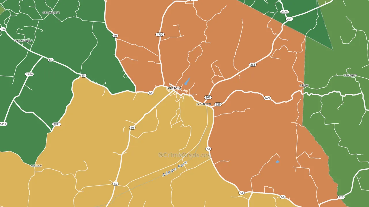 Fordsville, KY Map of Vandalism Rates