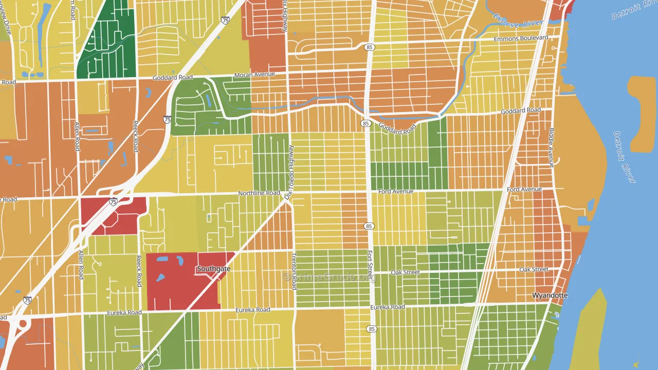 Fordville, Southgate, MI Map of Vandalism Rates