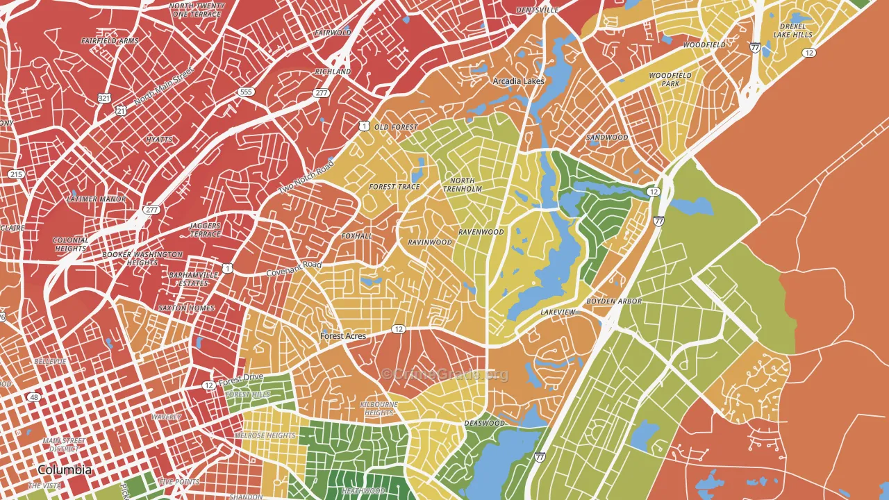 Forest Acres, SC Map of Vandalism Rates