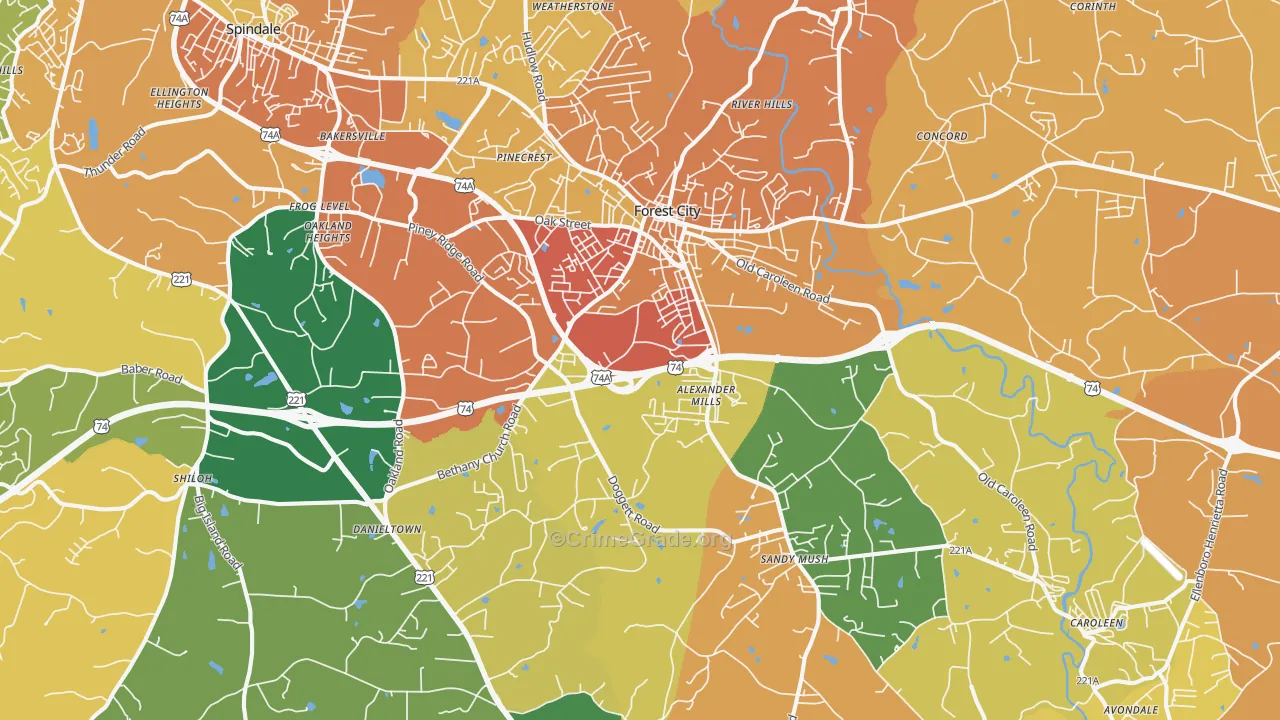 Forest City, NC Map of Vandalism Rates