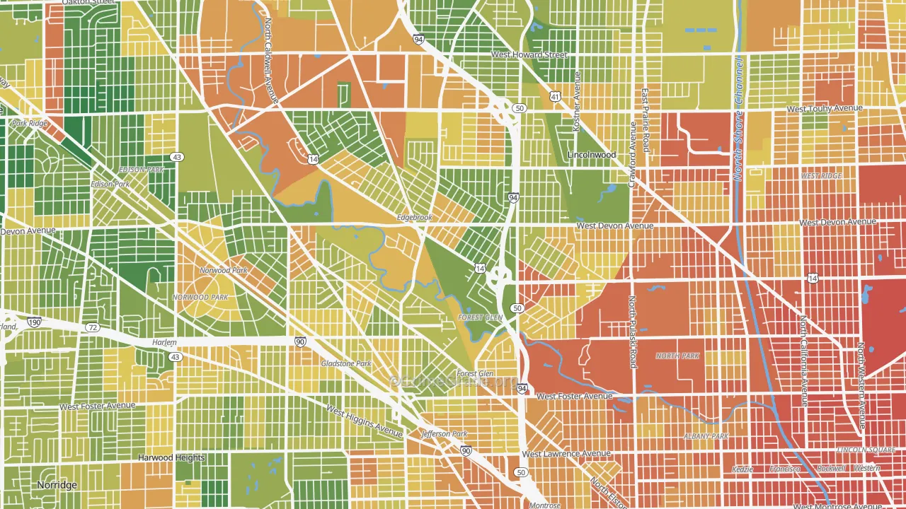 Forest Glen, Chicago, IL Map of Vandalism Rates