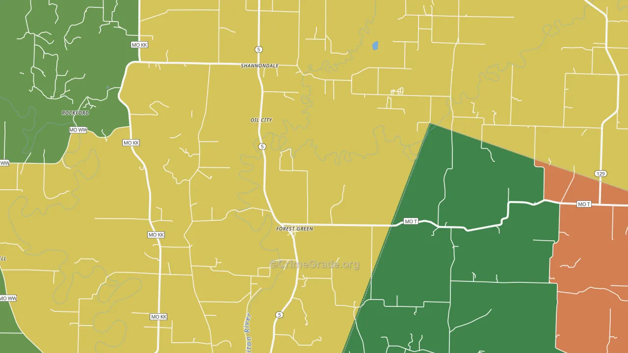 Forest Green, MO Map of Vandalism Rates