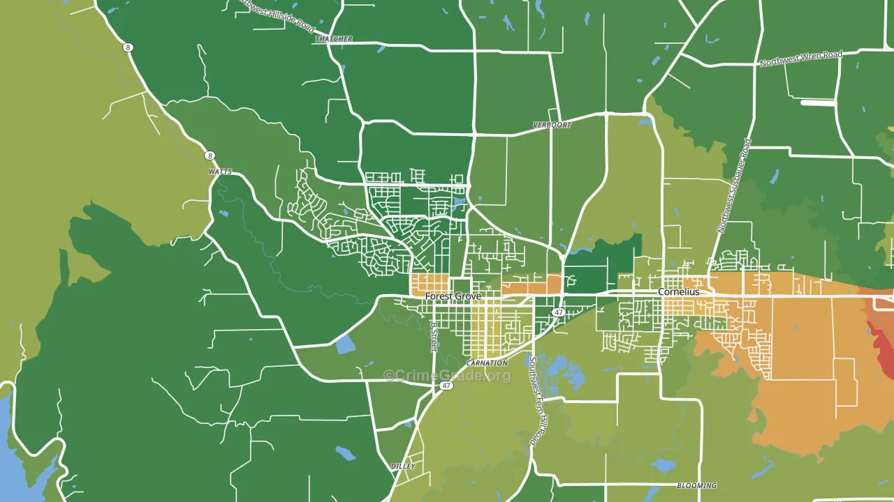 Forest Grove, OR Map of Vandalism Rates