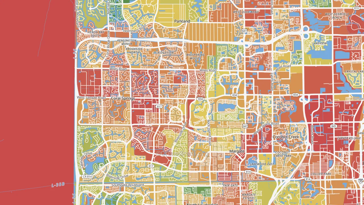 Forest Hills-Miami, Coral Springs, FL Map of Vandalism Rates