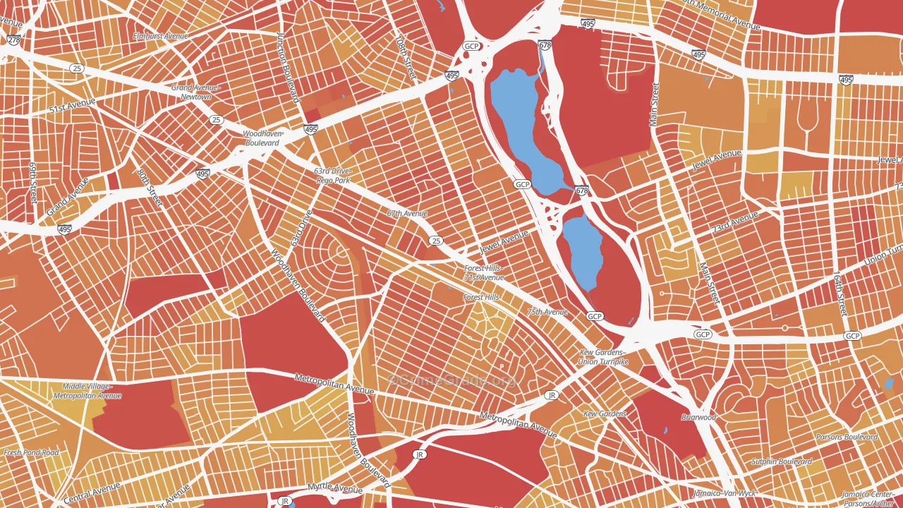 Forest Hills, Queens, NY Map of Vandalism Rates