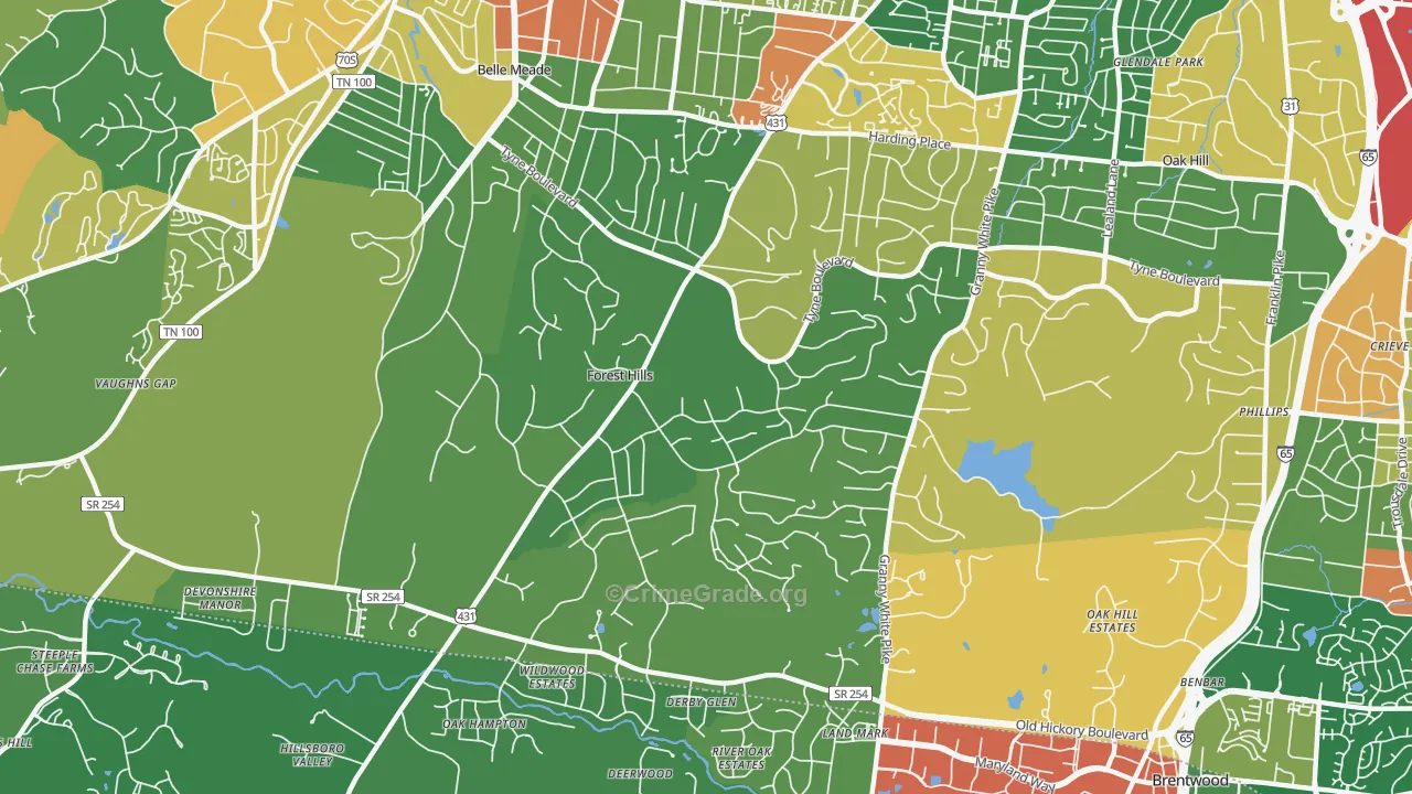 Forest Hills, TN Map of Vandalism Rates