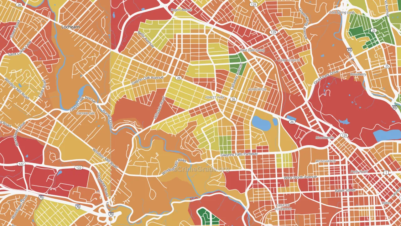 Forest Park, Baltimore, MD Map of Vandalism Rates
