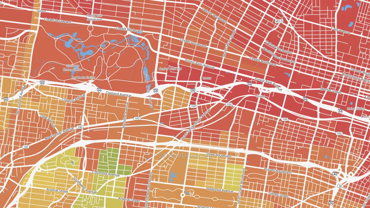 Forest Park Southeast, St. Louis, MO Map of Vandalism Rates