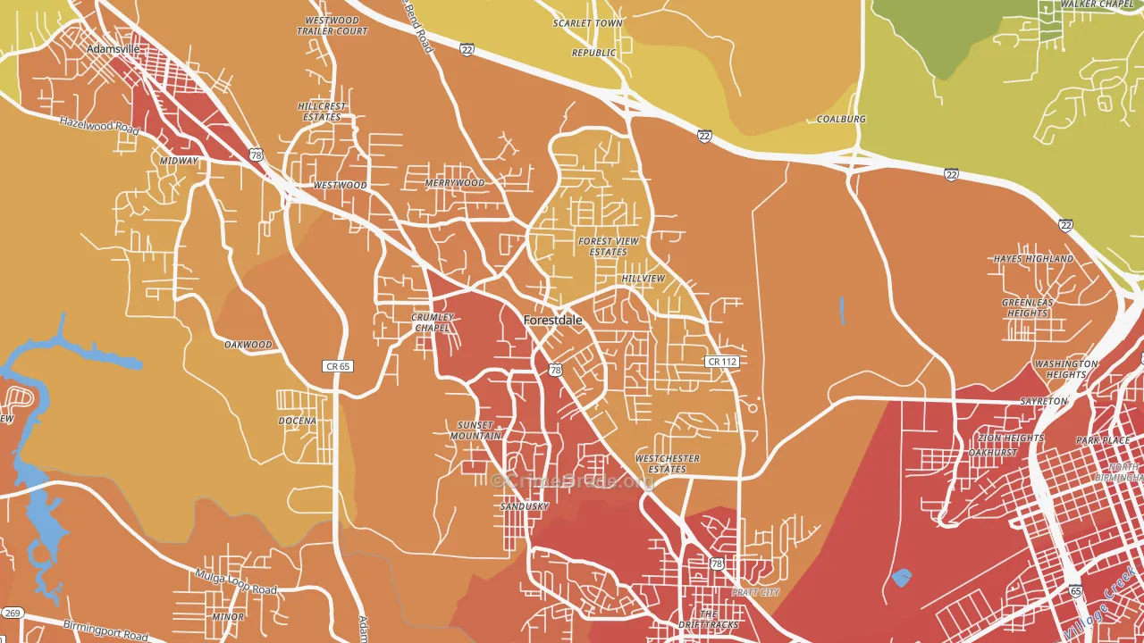 Forestdale, AL Map of Vandalism Rates